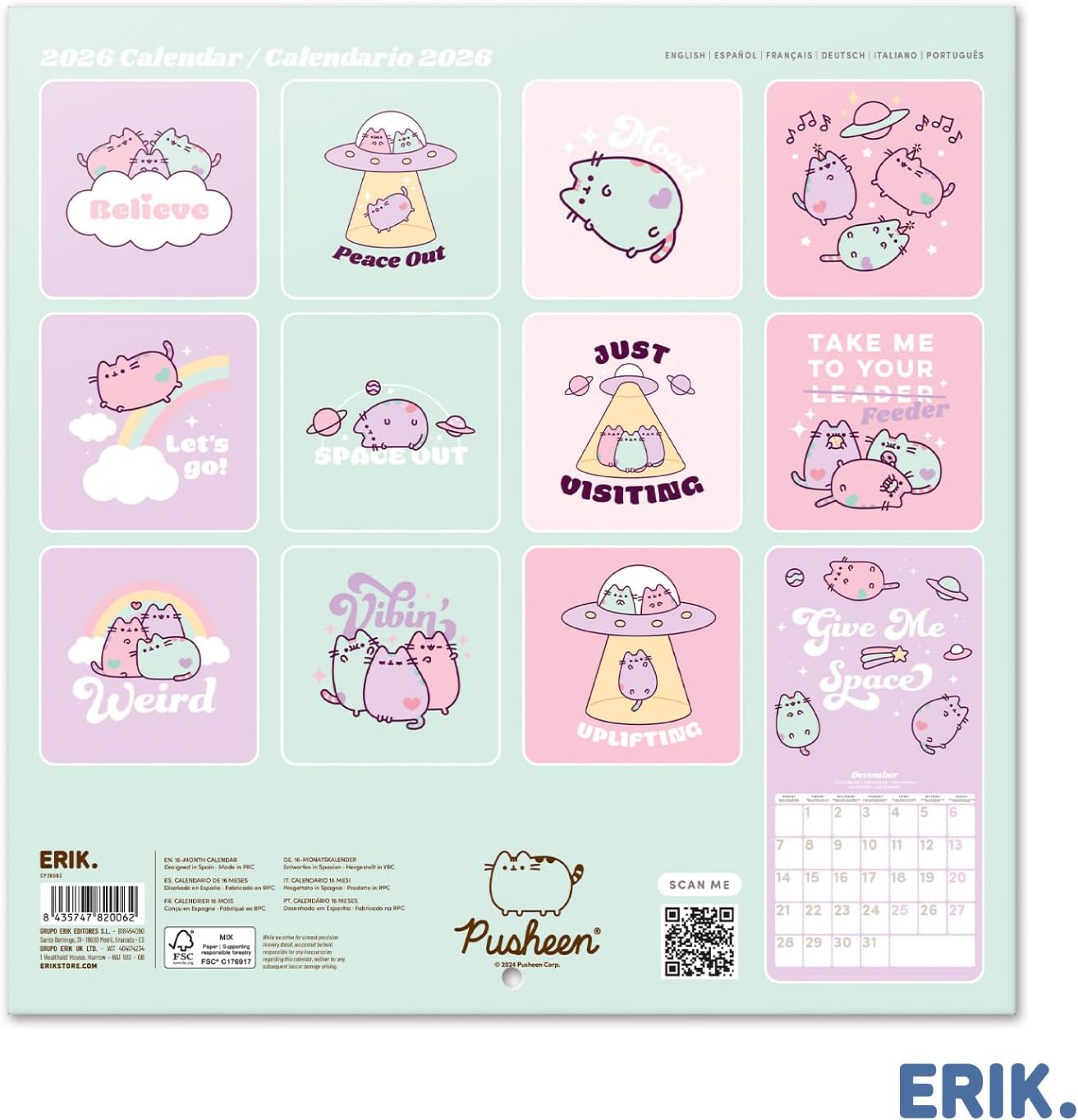 Pusheen Square Calendar 2026