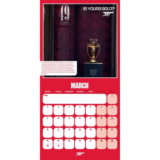 Arsenal FC Legends Square Calendar 2026