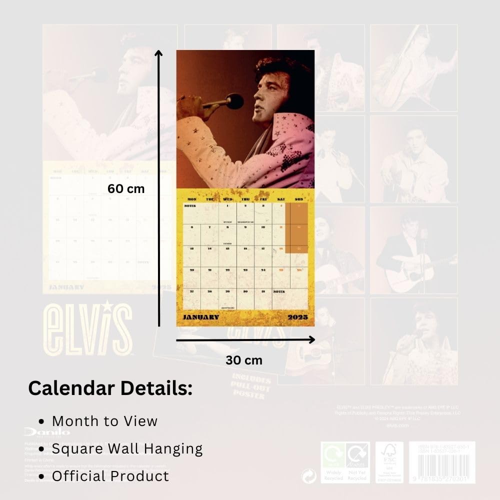 Elvis Presley Square Calendar 2025