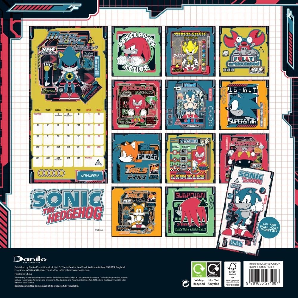 Sonic The Hedgehog Square Calendar 2025