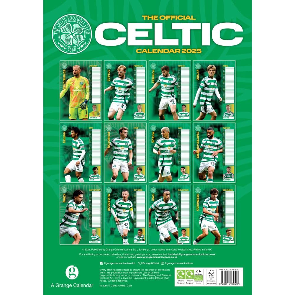 Celtic FC A3 Calendar 2025