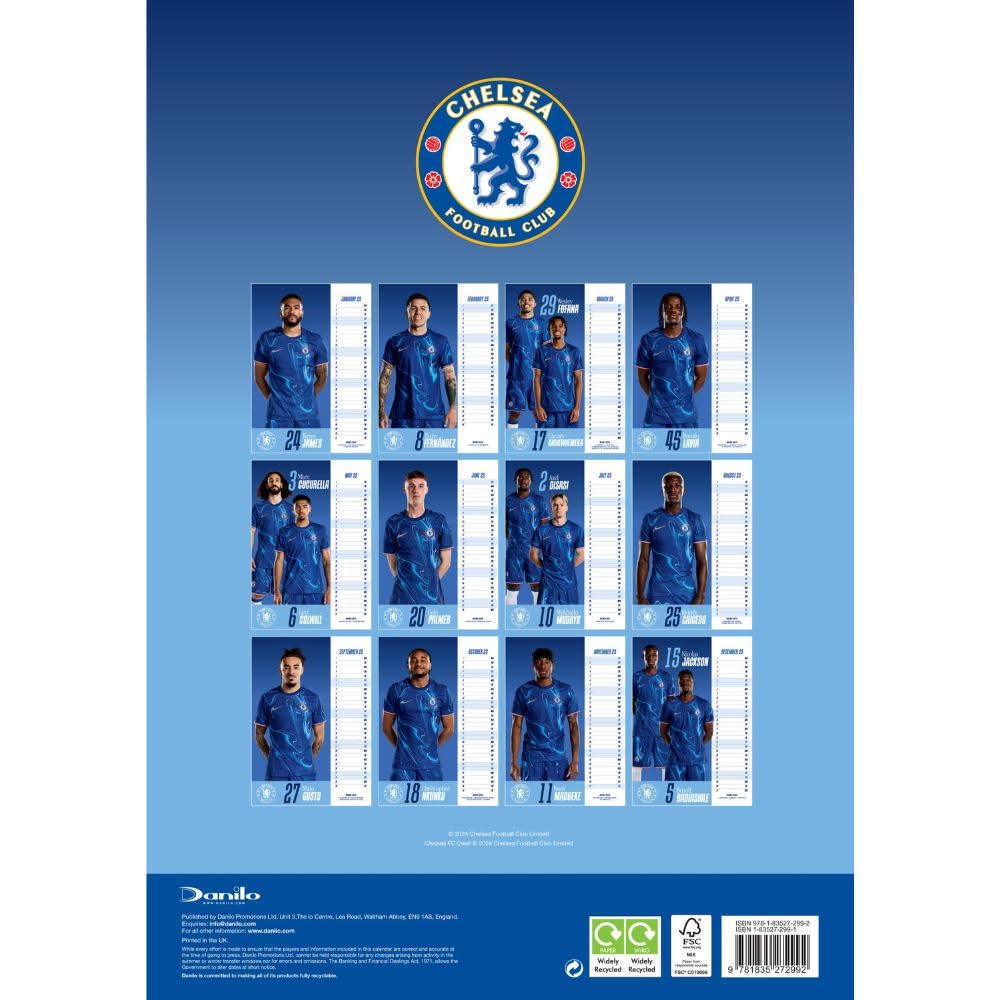 Chelsea FC A3 Calendar 2025