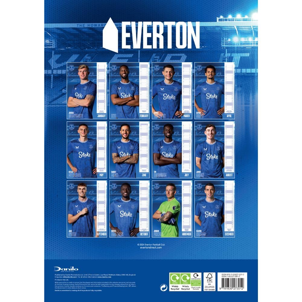 Everton FC A3 Calendar 2025