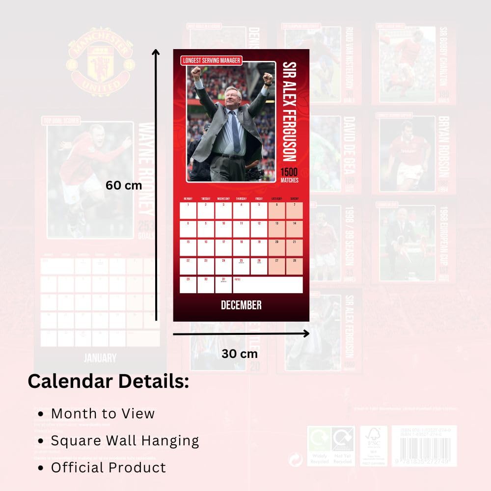 Manchester United FC Legends Square Calendar 2025