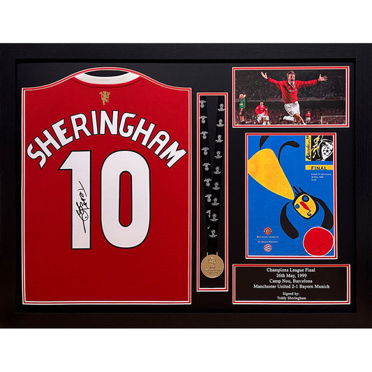 Manchester United FC Sheringham Signed Shirt & Medal (Framed)