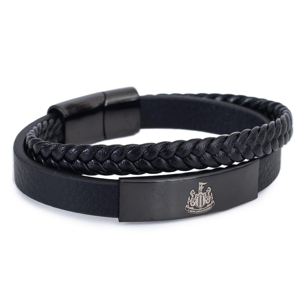 Newcastle United FC Black IP Leather Bracelet