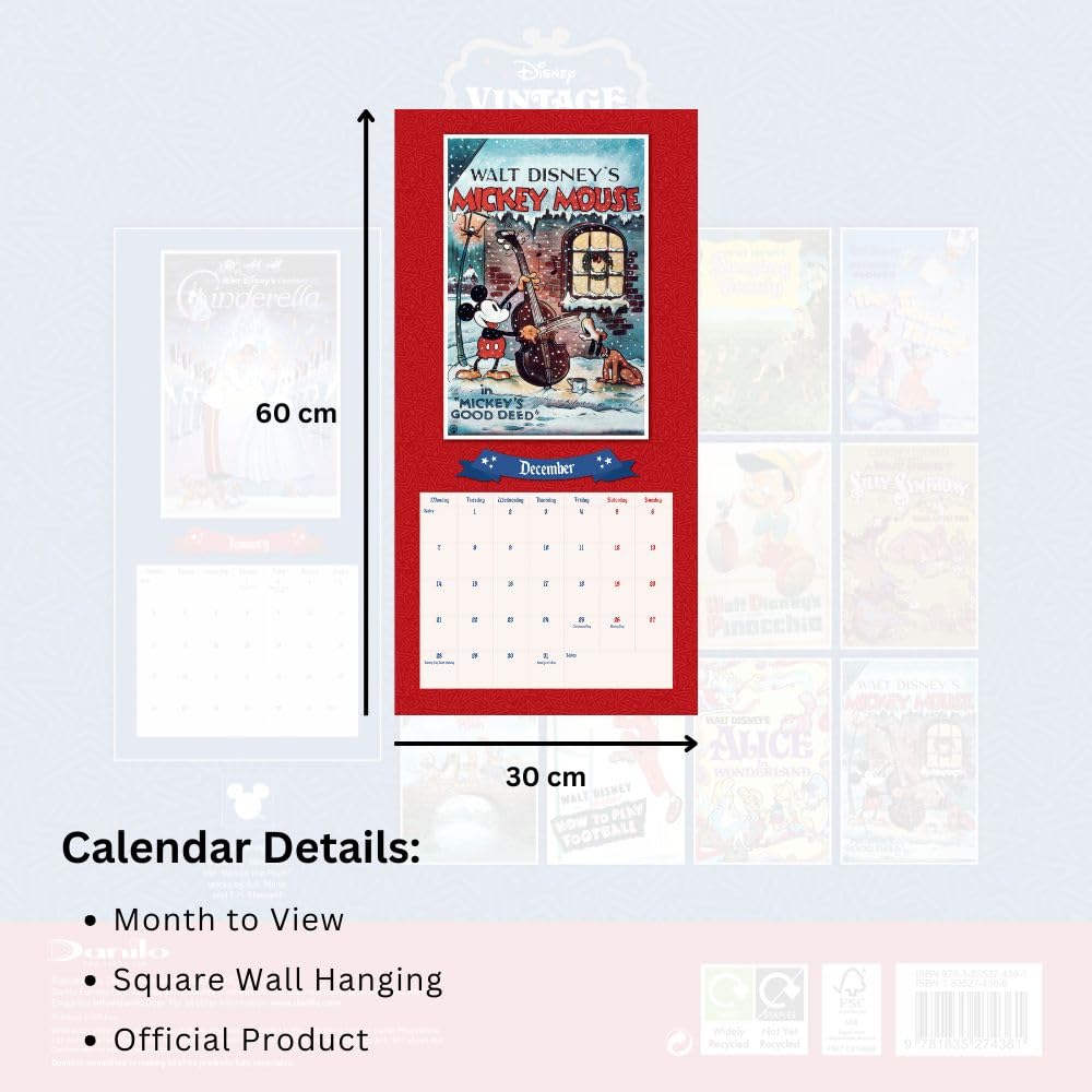 Disney Vintage Posters Square Calendar 2026