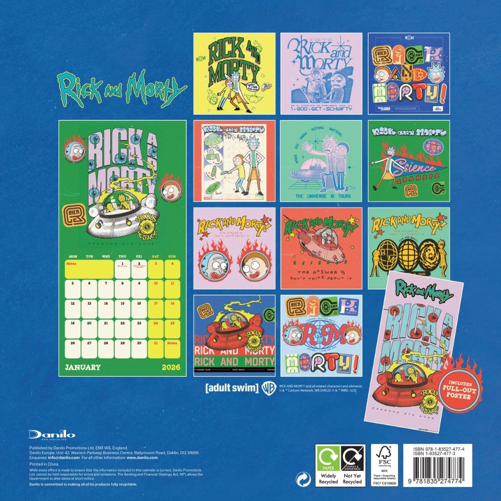 Rick And Morty Square Calendar 2026