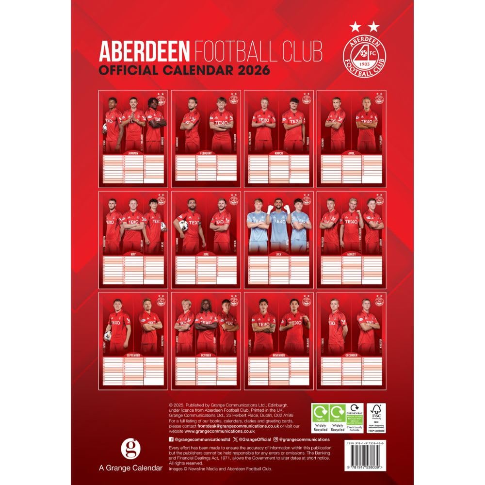 Aberdeen FC A3 Calendar 2026