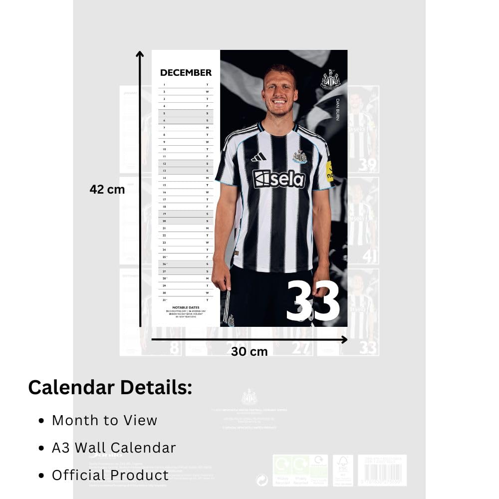 Newcastle United FC A3 Calendar 2026