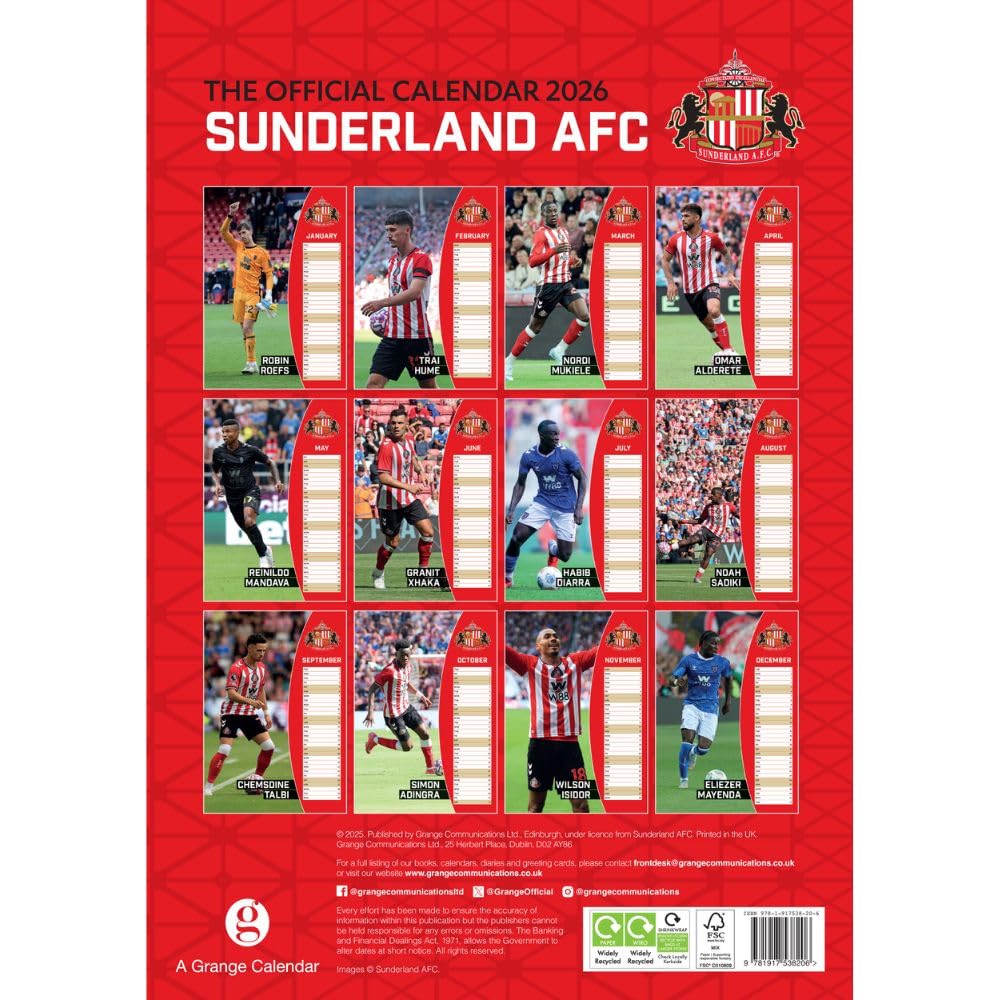 Sunderland AFC A3 Calendar 2026