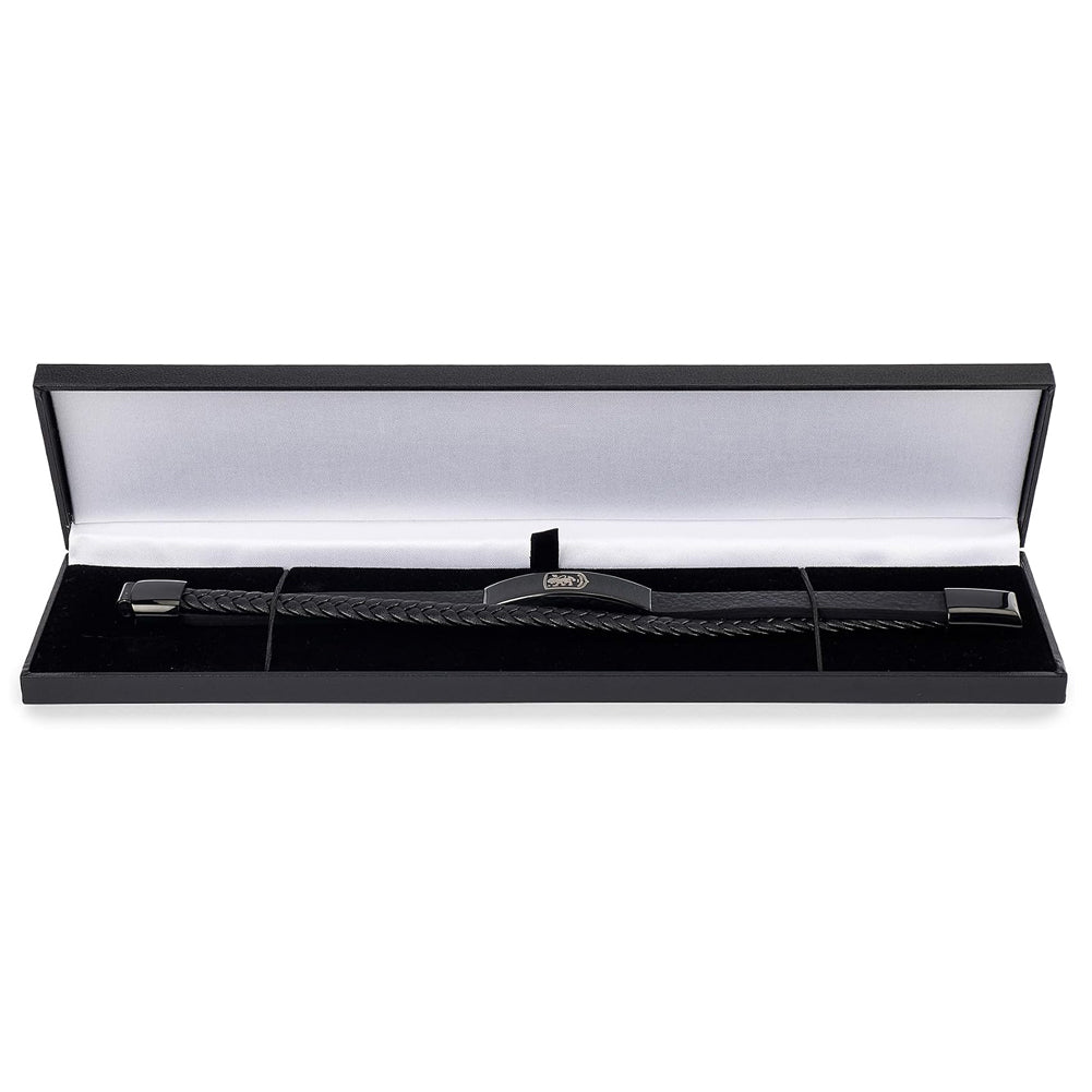 Aston Villa FC Black IP Leather Bracelet