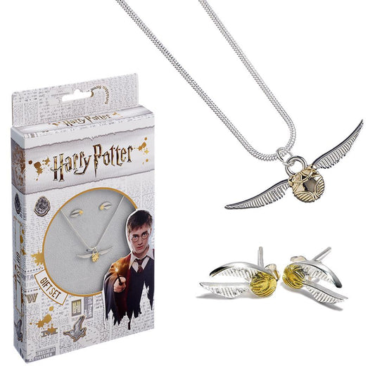 Harry Potter Silver Plated Necklace & Earrings Golden Snitch