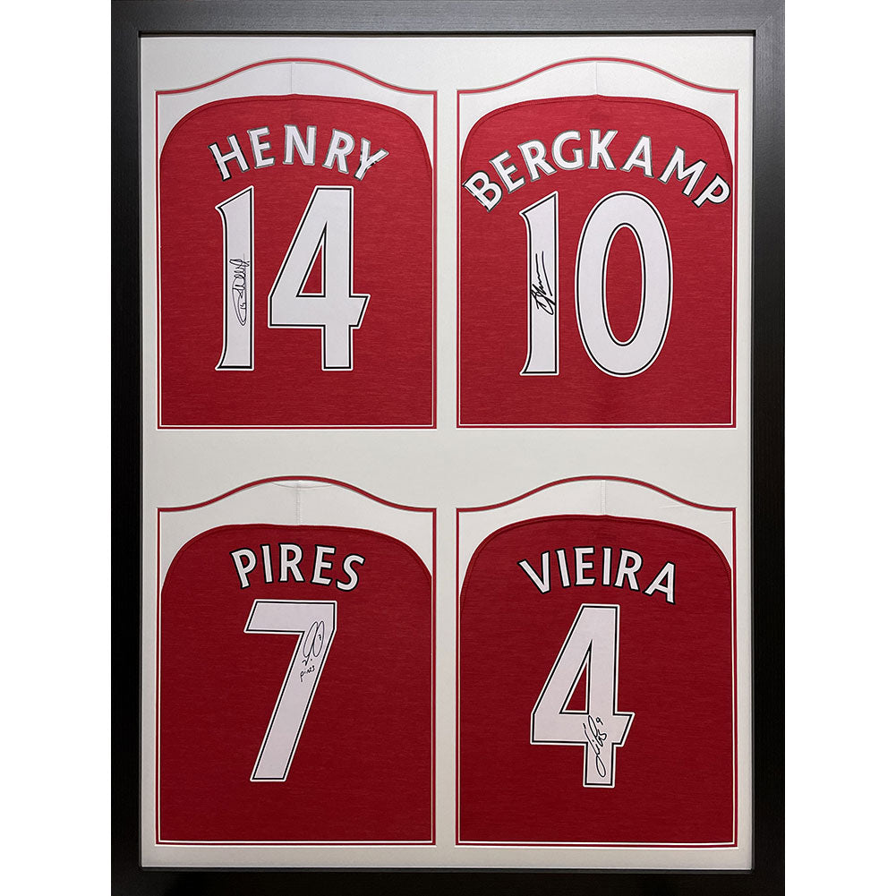 Arsenal FC Henry Bergkamp, Pires & Vieira Signed Shirt (Quad Framed)