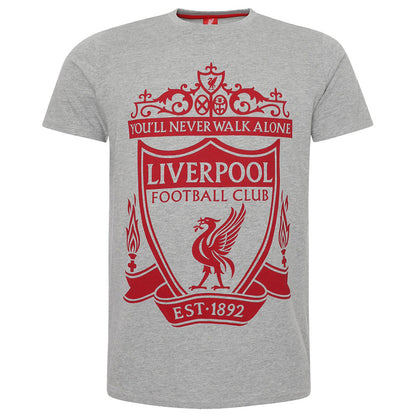 Liverpool FC Crest T Shirt Mens Grey Small