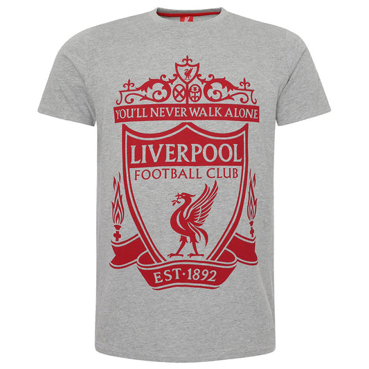 Liverpool FC Crest T Shirt Mens Grey X Large