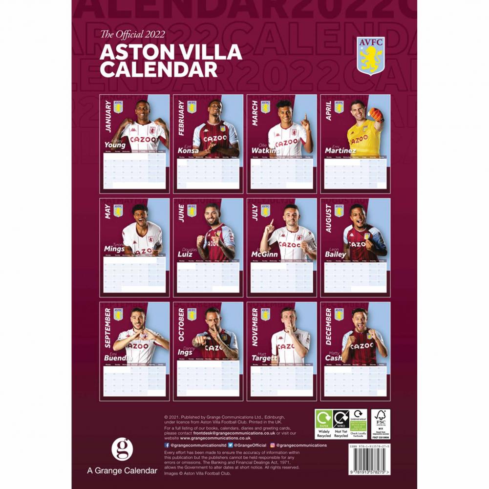 Aston Villa FC Calendar 2022