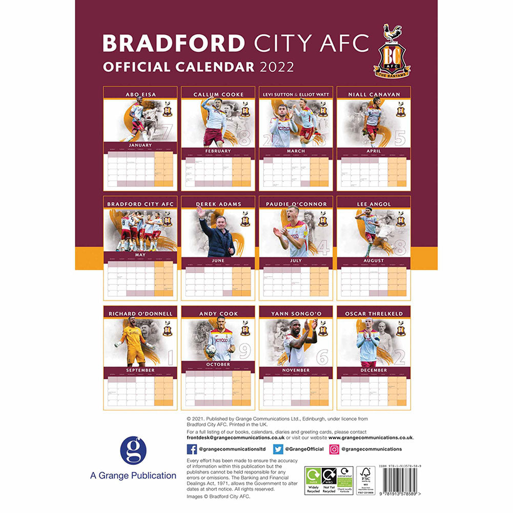 Bradford City AFC Calendar 2022