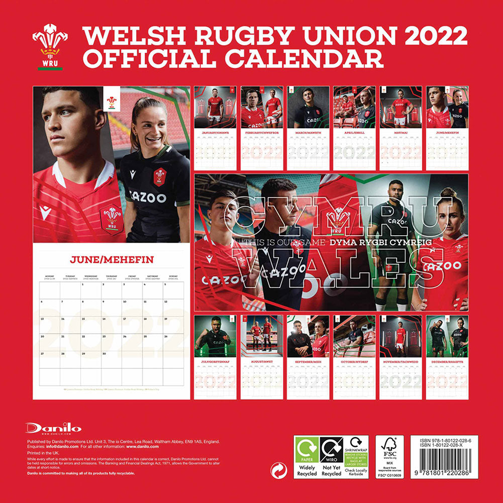 Wales RU Calendar 2022