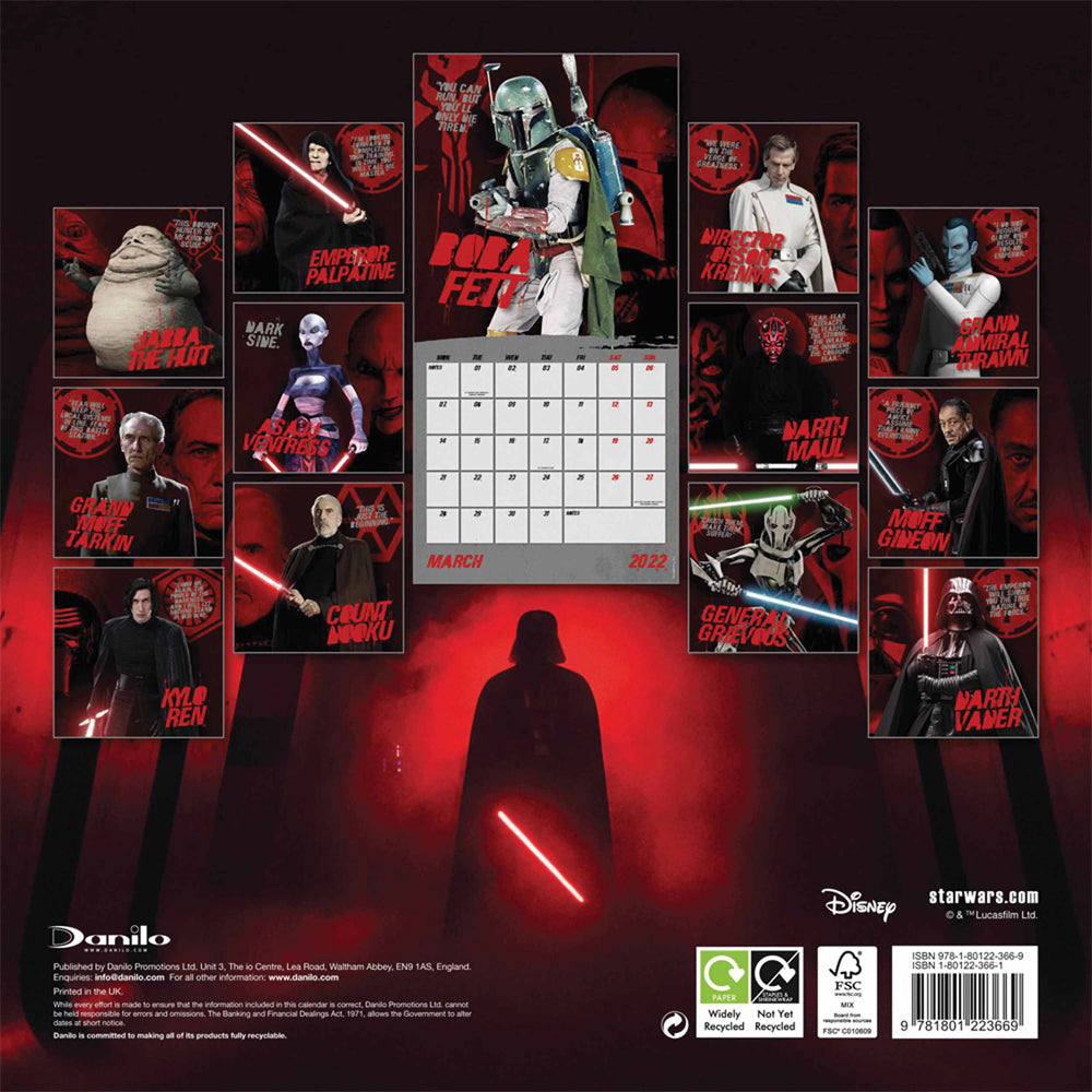 Star Wars Dark Side Calendar 2022