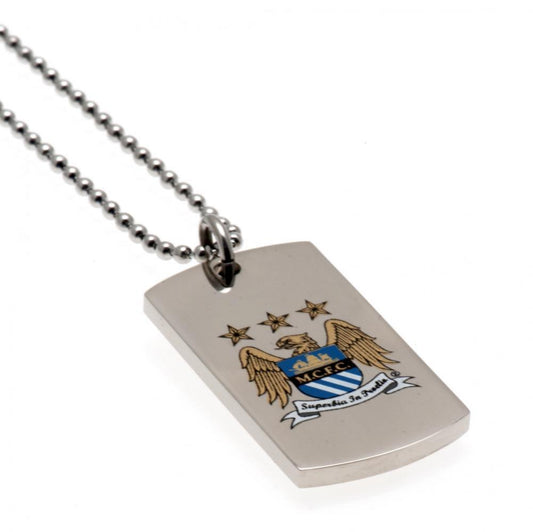 Manchester City FC Colour Crest Dog Tag & Chain EC