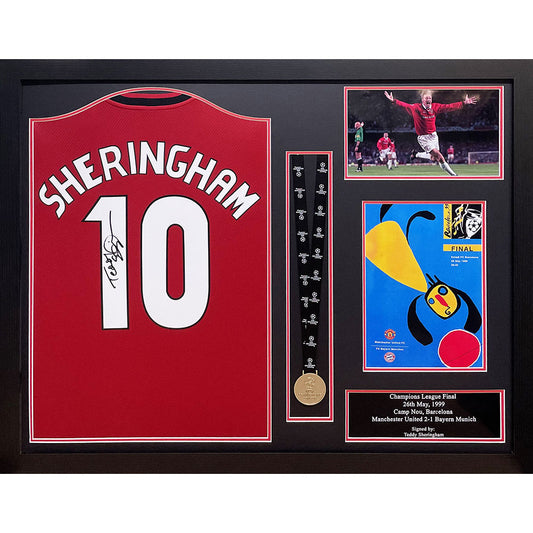 曼联足球俱乐部谢林汉姆签名球衣和奖牌（带框）