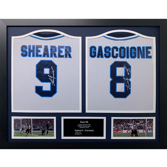 英格兰足协 1996 年 Shearer 和 Gascoigne 签名球衣（双框）