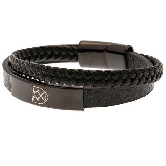 West Ham United FC Black IP Leather Bracelet