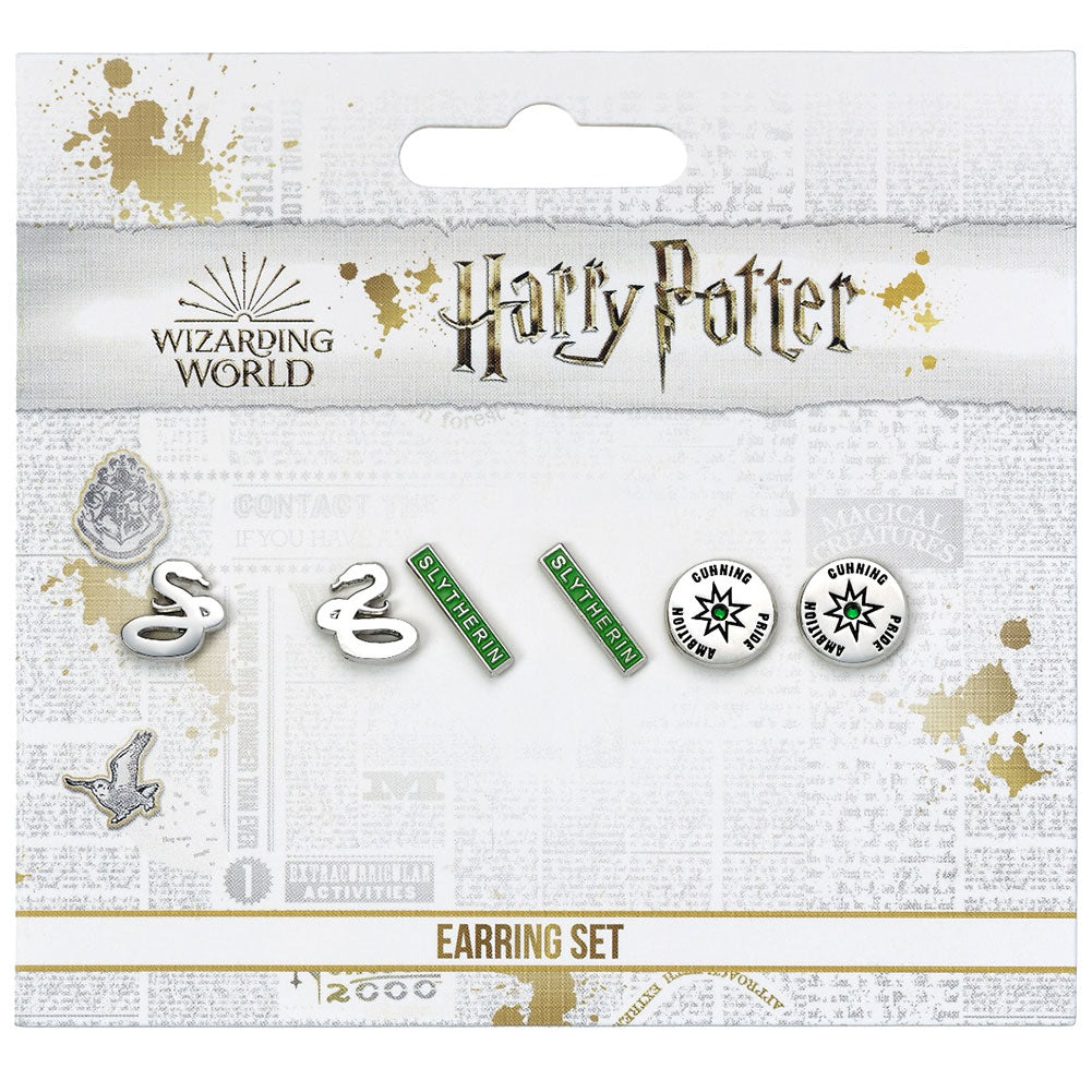 Harry Potter Silver Plated Earring Set Slytherin