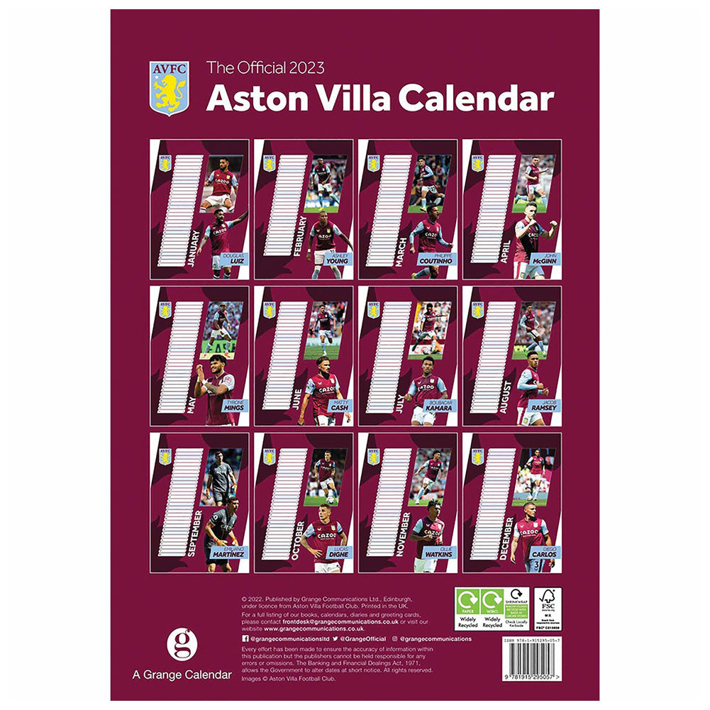 Aston Villa FC A3 Calendar 2023