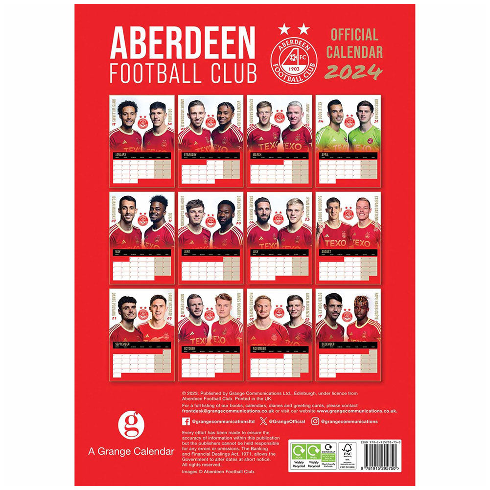 Aberdeen FC A3 Calendar 2024