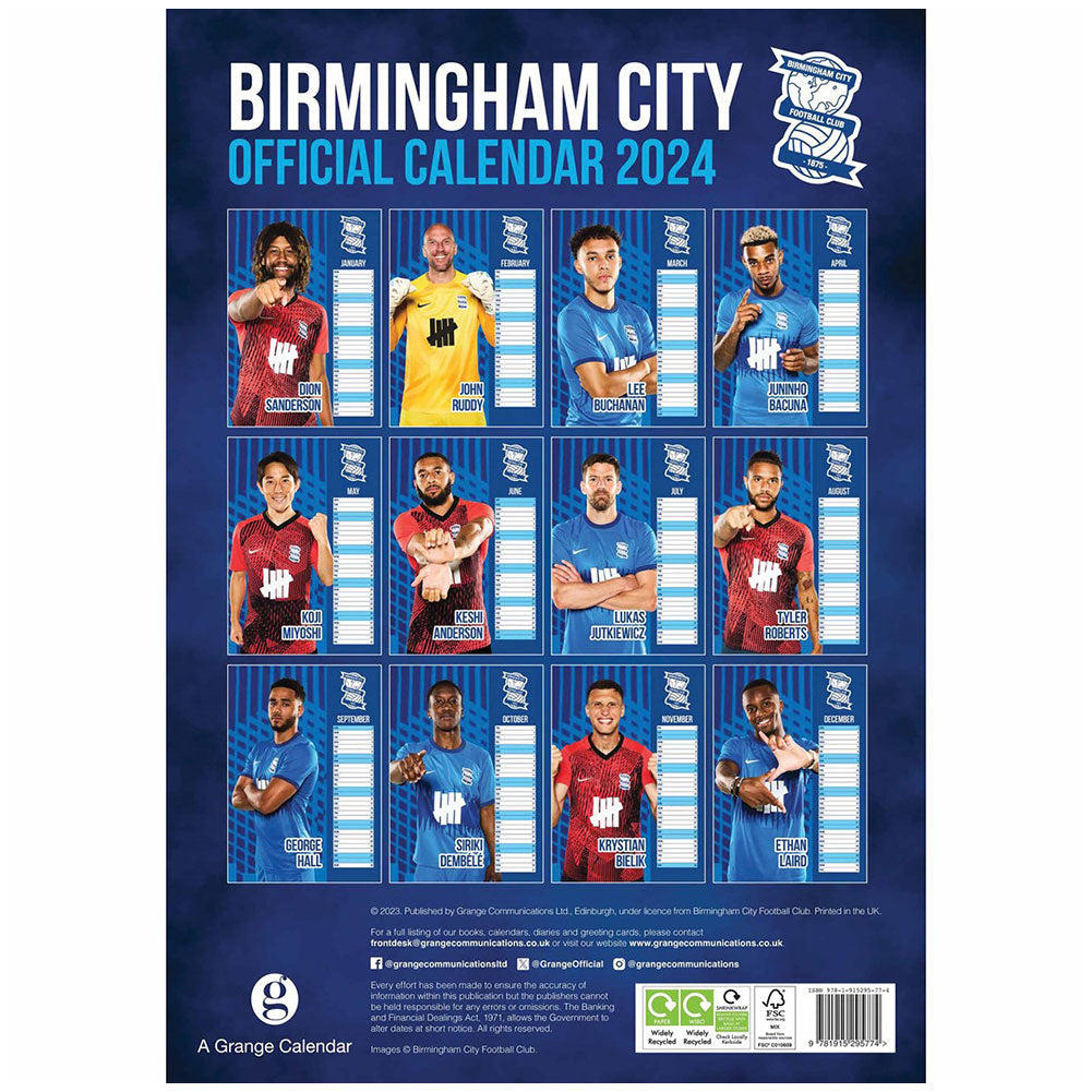 Birmingham FC A3 Calendar 2024