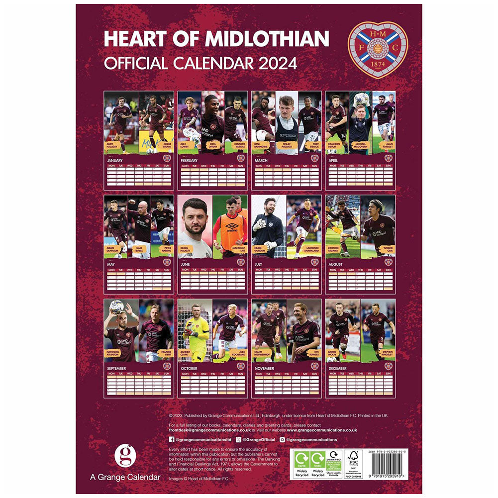 Hearts FC A3 Calendar 2024