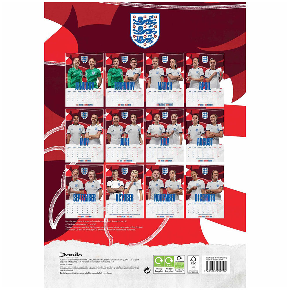 England Lionesses A3 Calendar 2024