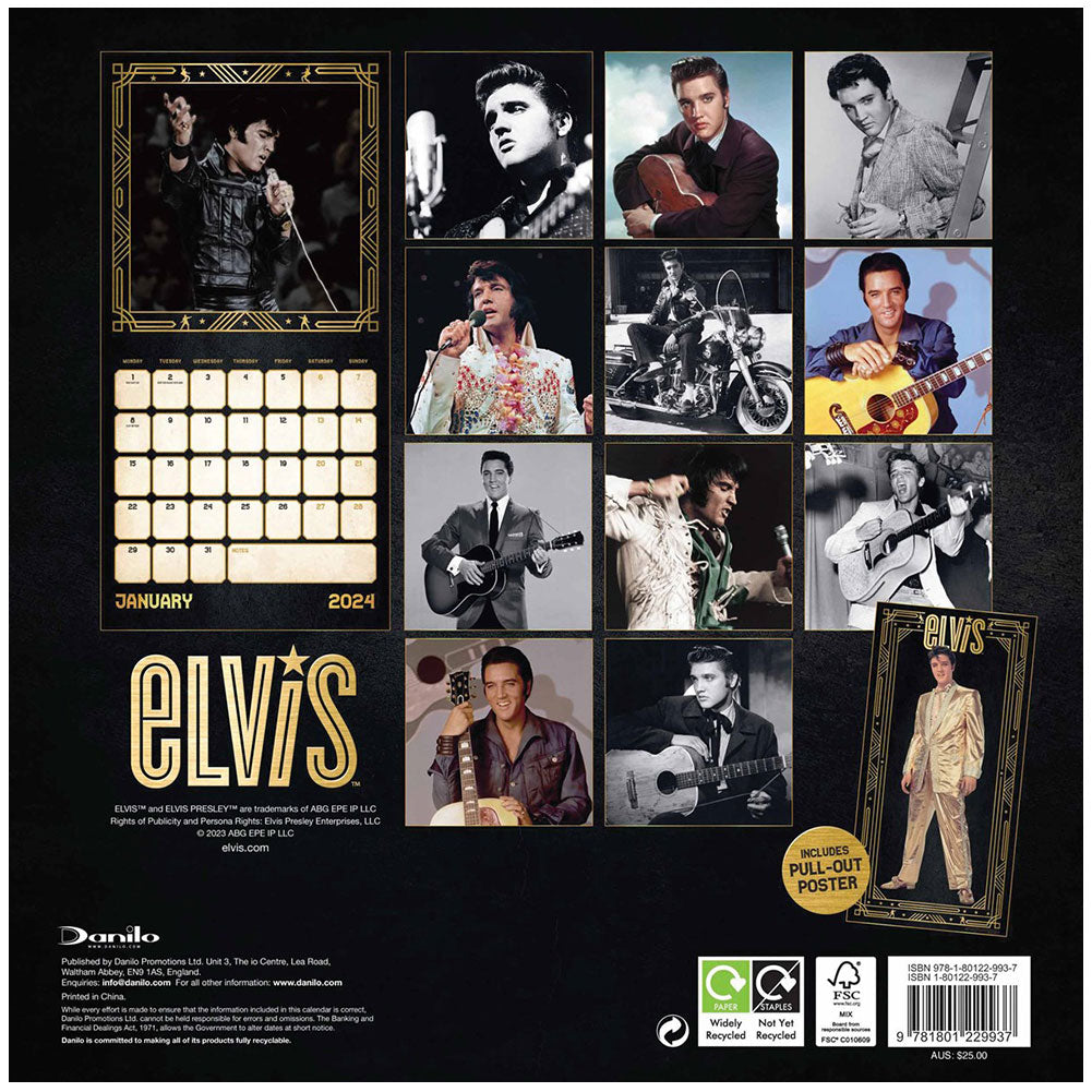 Elvis Presley Square Calendar 2024